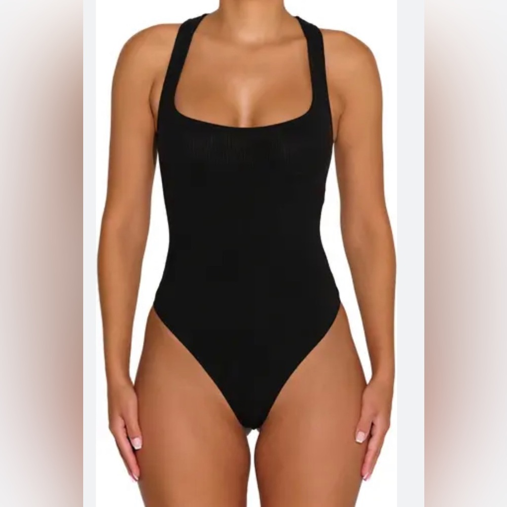 New Naked Wardrobe Black halter ribbed bodysuit Size Small